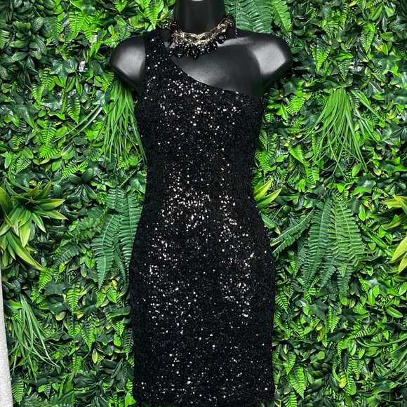 TCEC Dress Small Black Sequin One Shoulder‎ Mini Party Cocktail 3258 - Picture 2 of 10